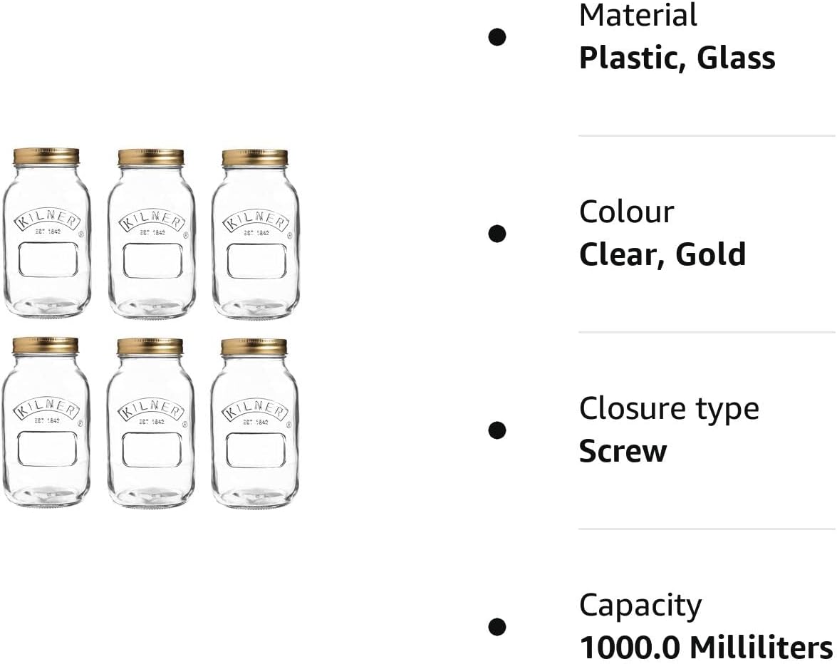 Kilner Wide Mouth Preserve Glass Jar 1 Litre