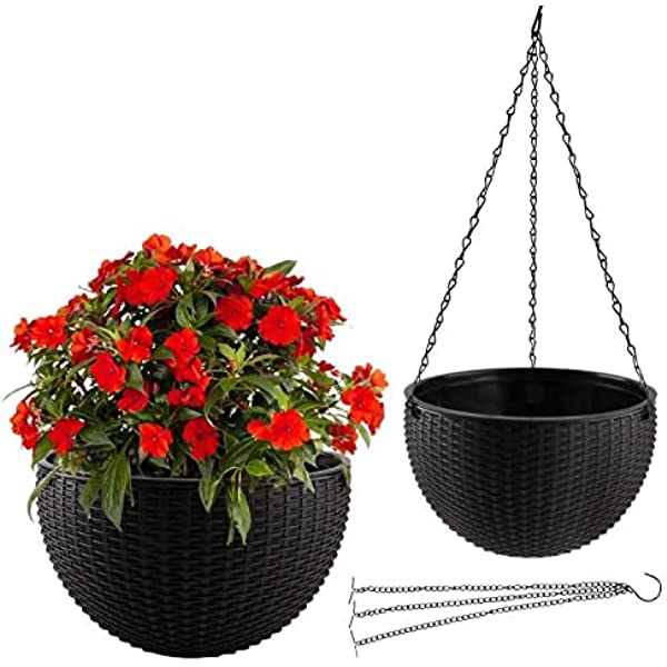 Fixtures Black Rattan Hanging Basket 25cm x 16cm