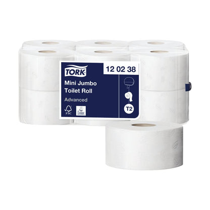Tork T2 Mini Jumbo Advanced Toilet Roll 2-Ply Pack 12's {120238}