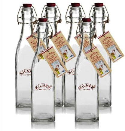 Kilner Branded Vintage Style SQUARE AIRTIGHT CLIP TOP Preserve Glass Bottle 1 Litre
