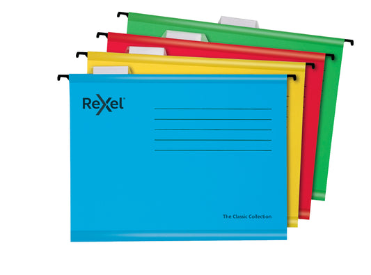 Rexel Classic A4 Suspension File Card 15mm V Base Assorted Colours (Pack 10) 2115585 - NWT FM SOLUTIONS - YOUR CATERING WHOLESALER