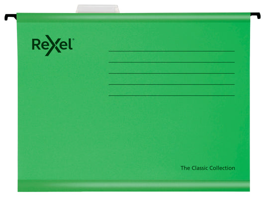 Rexel Classic Foolscap Suspension File Card 15mm V Base Green (Pack 25) 2115591 - NWT FM SOLUTIONS - YOUR CATERING WHOLESALER