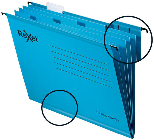 Rexel Classic Foolscap Suspension File Card 15mm V Base Blue (Pack 10) 2115594 - NWT FM SOLUTIONS - YOUR CATERING WHOLESALER