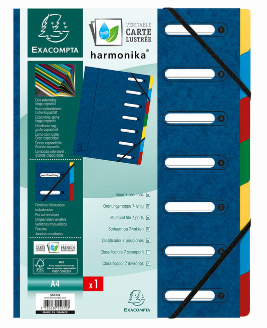 Exacompta Harmonika Multifile Manilla A4 7 Part 425gsm Blue - 55072E - NWT FM SOLUTIONS - YOUR CATERING WHOLESALER
