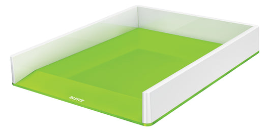 Leitz WOW Dual Colour Letter Tray A4/Foolscap Portrait White/Green 53611054 - NWT FM SOLUTIONS - YOUR CATERING WHOLESALER