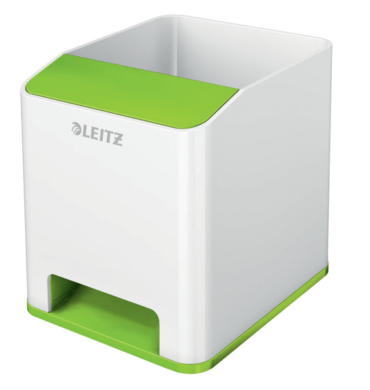 Leitz WOW Dual Colour Sound Pen Holder White/Green 53631054 - NWT FM SOLUTIONS - YOUR CATERING WHOLESALER