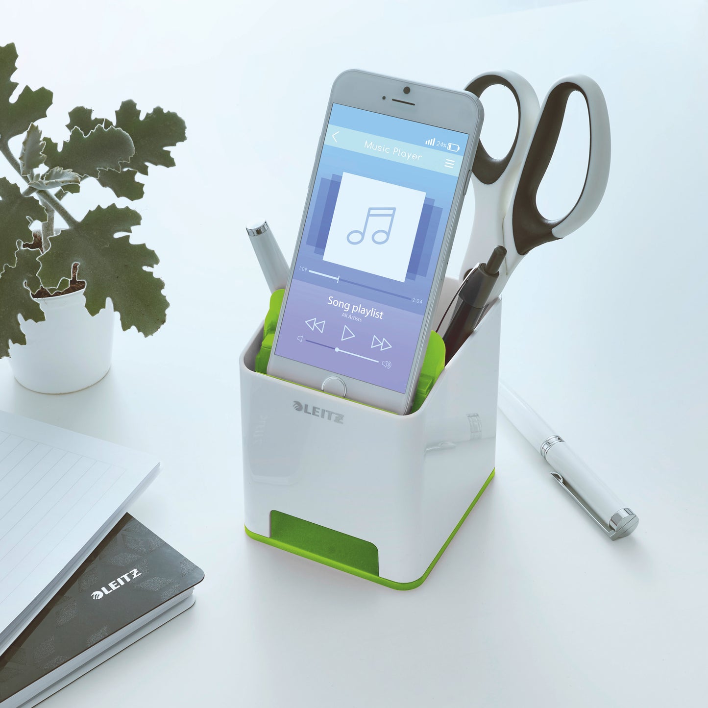 Leitz WOW Dual Colour Sound Pen Holder White/Green 53631054