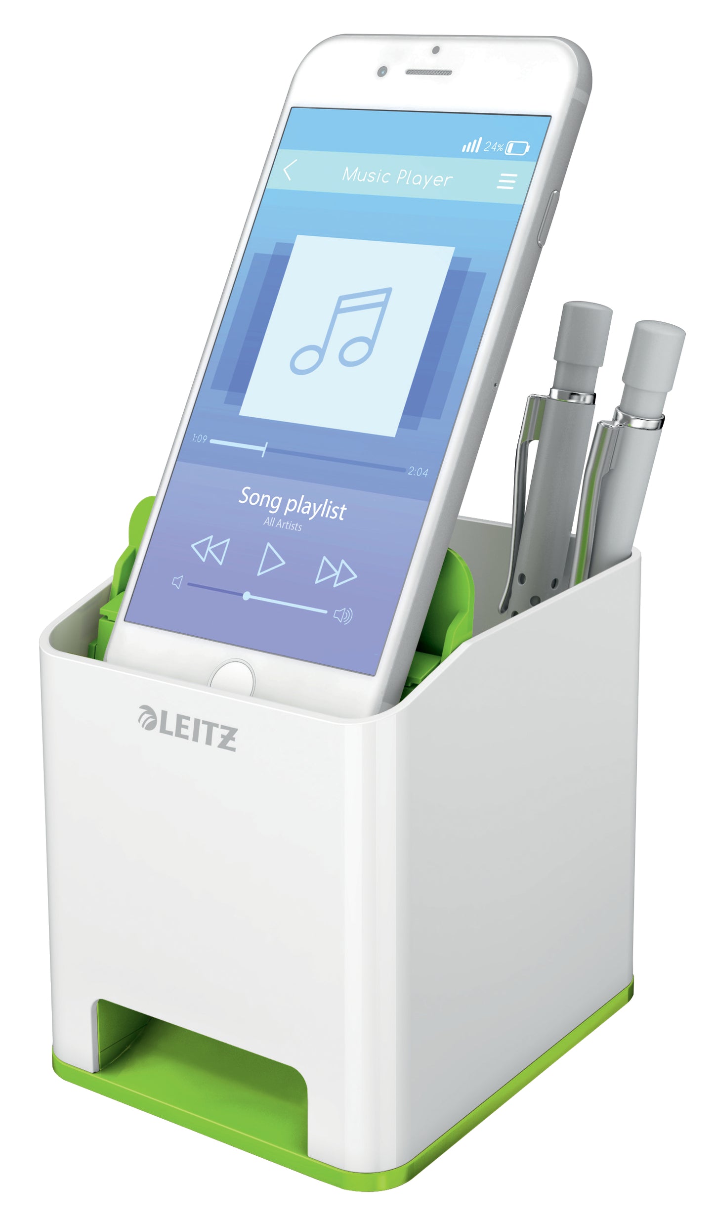 Leitz WOW Dual Colour Sound Pen Holder White/Green 53631054