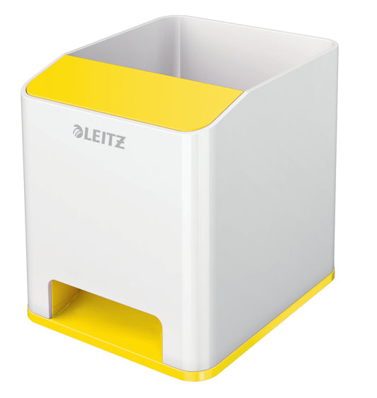 Leitz WOW Sound Pen Holder White/Yellow 53631016 - NWT FM SOLUTIONS - YOUR CATERING WHOLESALER