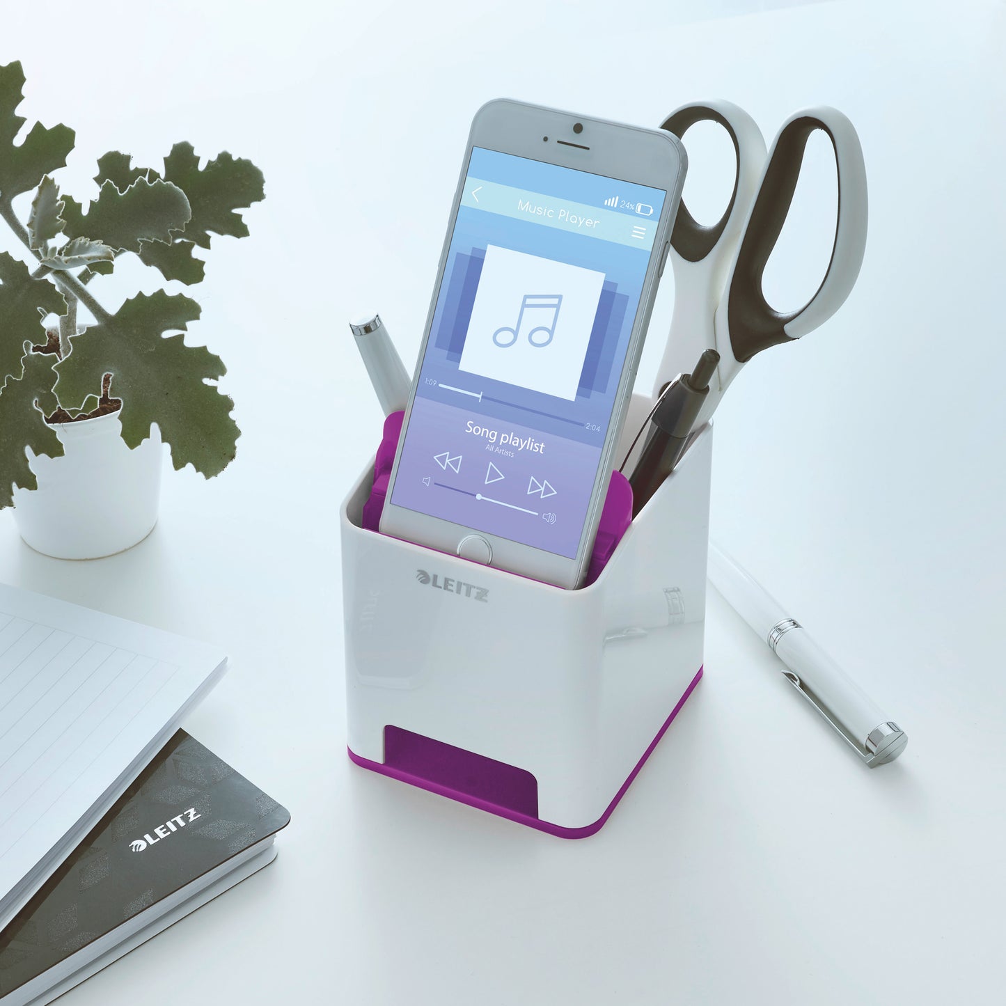 Leitz WOW Sound Pen Holder White/Purple 53631062