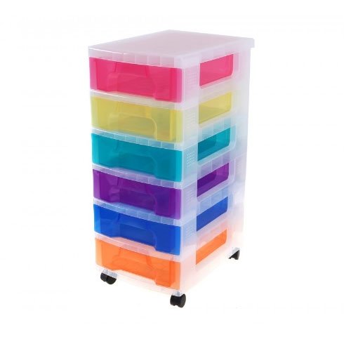 Really Useful Storage Boxes 6 x 7 Litre Clear Tower Rainbow Drawers - NWT FM SOLUTIONS - YOUR CATERING WHOLESALER