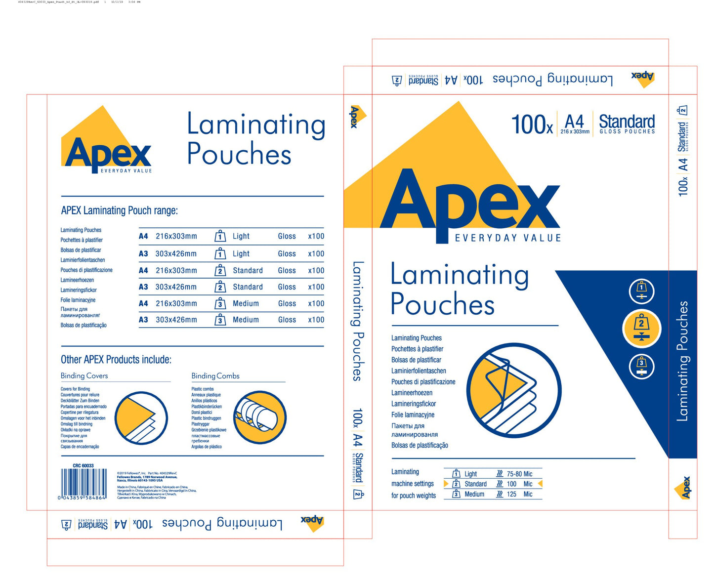 ValueX Laminating Pouch A4 2x100 Micron Gloss (Pack 100) 6003301