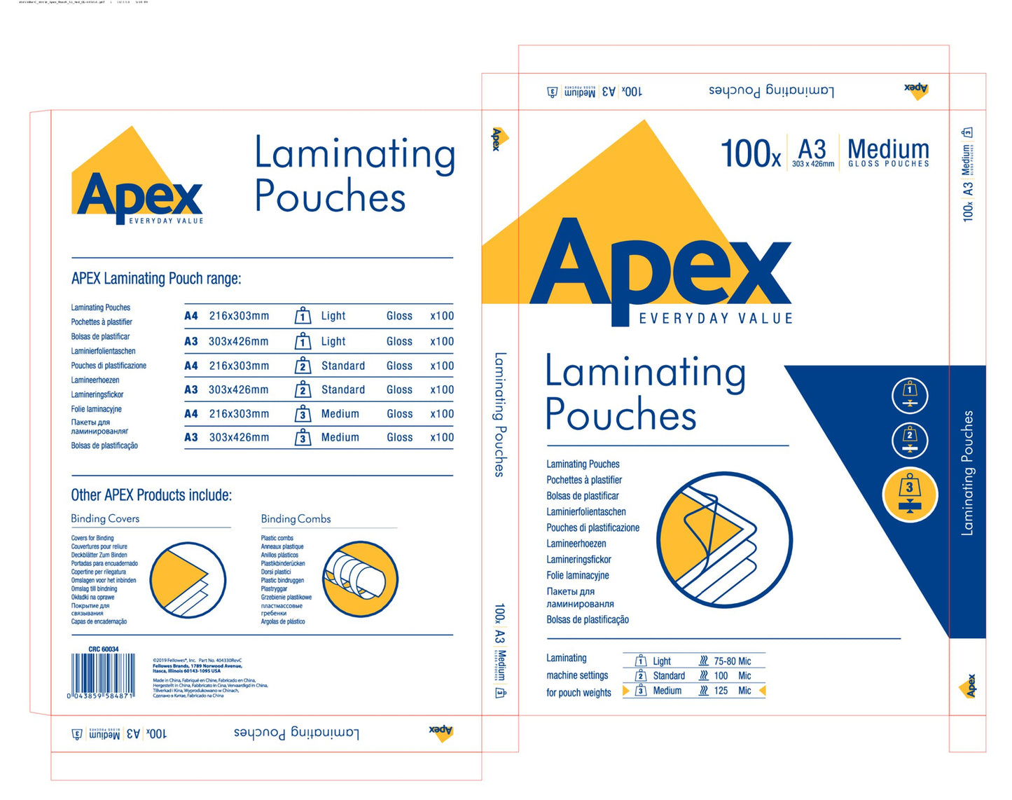 ValueX Laminating Pouch A3 2x125 Micron Gloss (Pack 100) 6003401