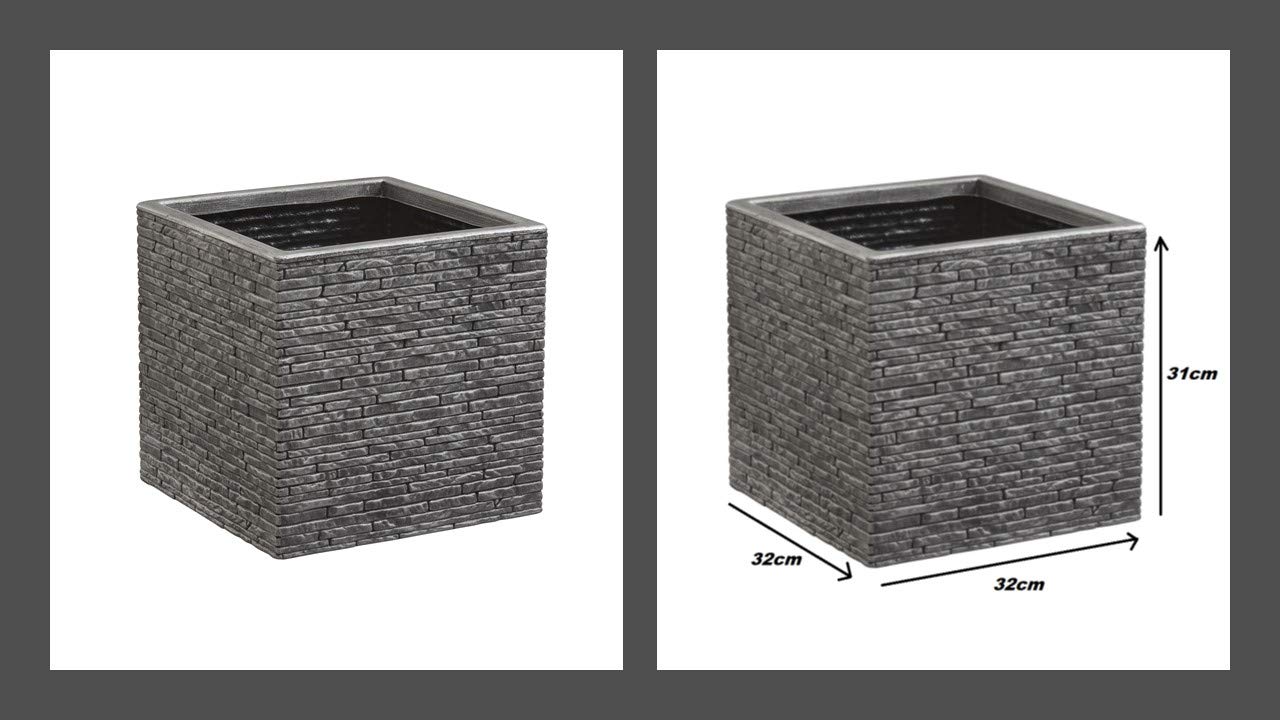 Strata Slate Pewter 32cm Short Square Planter {GN686-PEW}