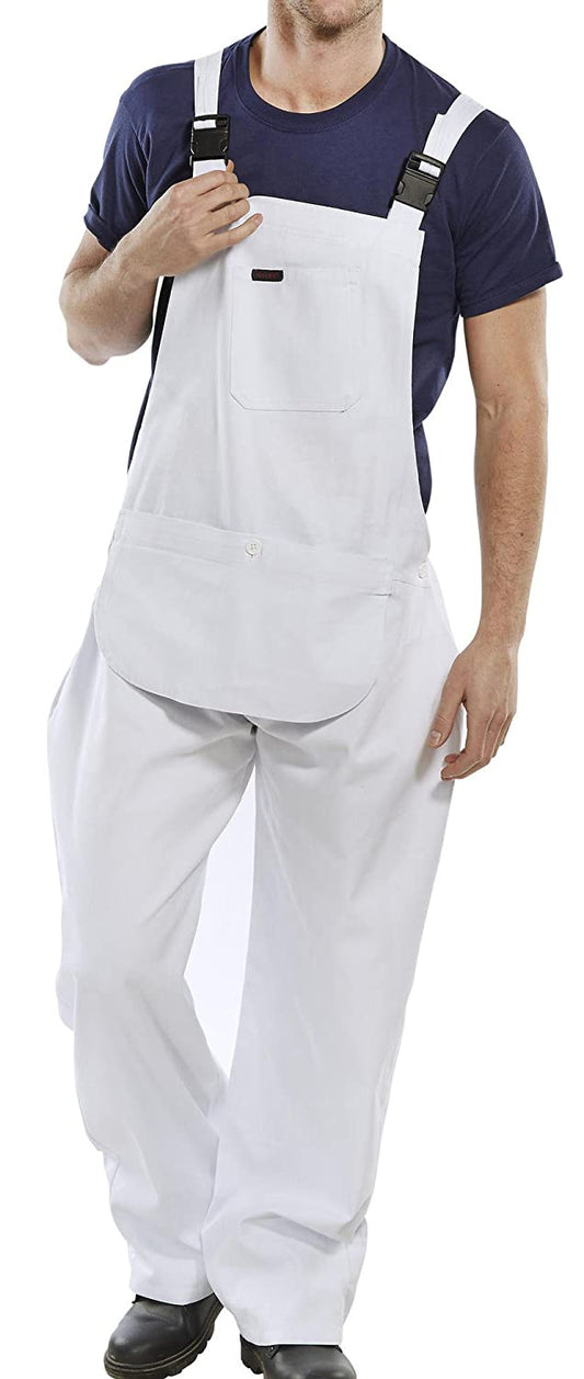 Bib & Brace with Pouch Cotton WHITE Size 46 - NWT FM SOLUTIONS - YOUR CATERING WHOLESALER