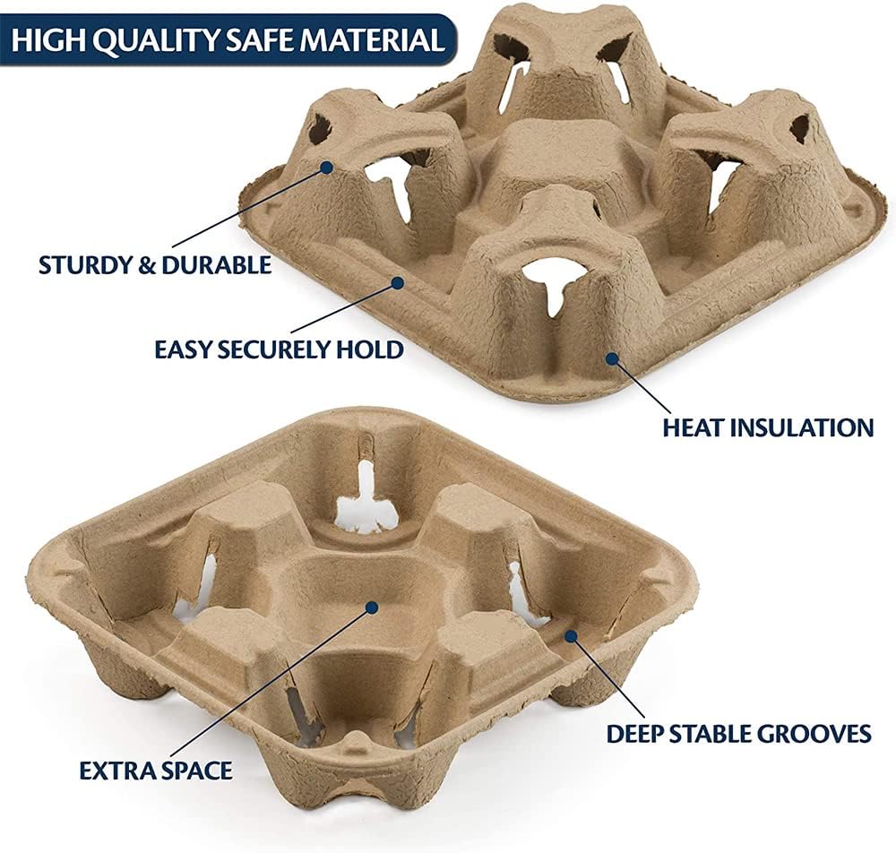 Belgravia Disposables Moulded Pulp 4 Cup Carrier x 180s {Biodegradable & Recyclable}
