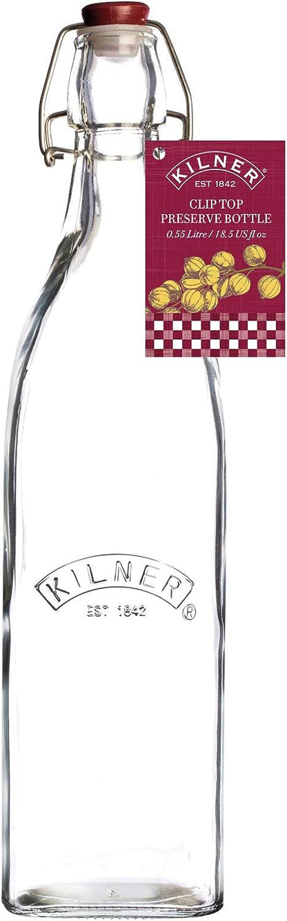 Kilner Branded Vintage Style SQUARE AIRTIGHT CLIP TOP Preserve Glass Bottle 550ml