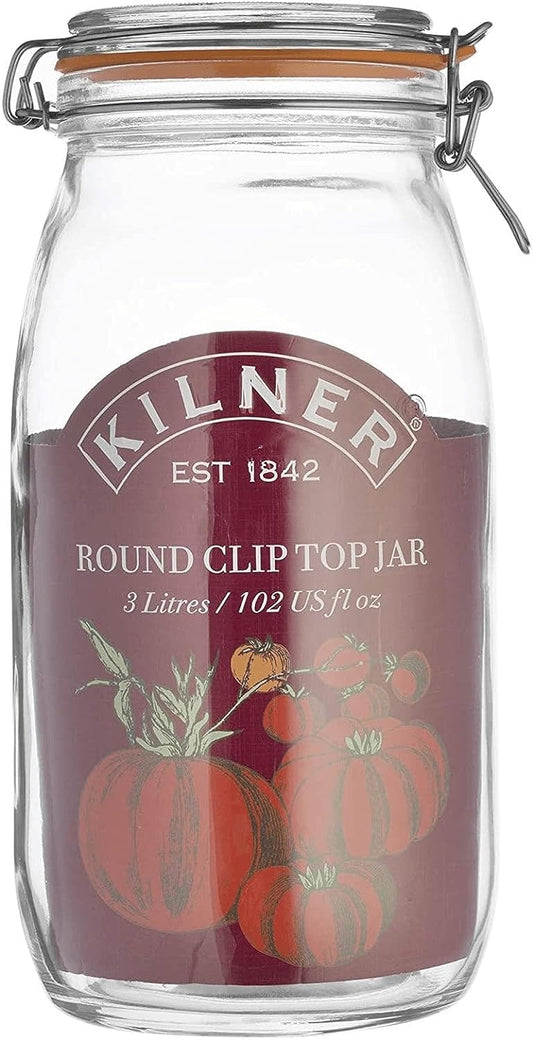 Kilner Branded LARGE SQUARE CLIP TOP Glass Preservation Storage Jar 3 Litre