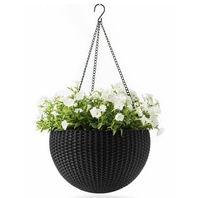 Fixtures Black Rattan Hanging Basket 25cm x 16cm