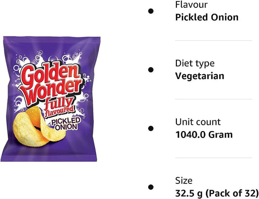 Golden Wonder Crisps Pickled Onion Pack 32's - NWT FM SOLUTIONS - YOUR CATERING WHOLESALER