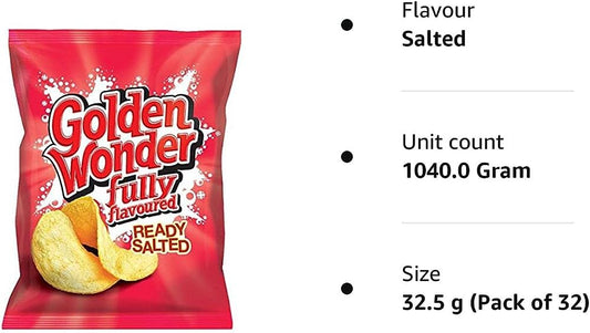 Golden Wonder Crisps Ready Salted Pack 32's - NWT FM SOLUTIONS - YOUR CATERING WHOLESALER