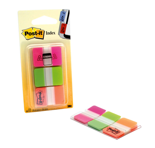 Post-it Index Flags Strong Repositionable 25x38mm 3x22 Tabs Pink Green Orange (Pack 66) 686-PGO - 7000042777 - NWT FM SOLUTIONS - YOUR CATERING WHOLESALER