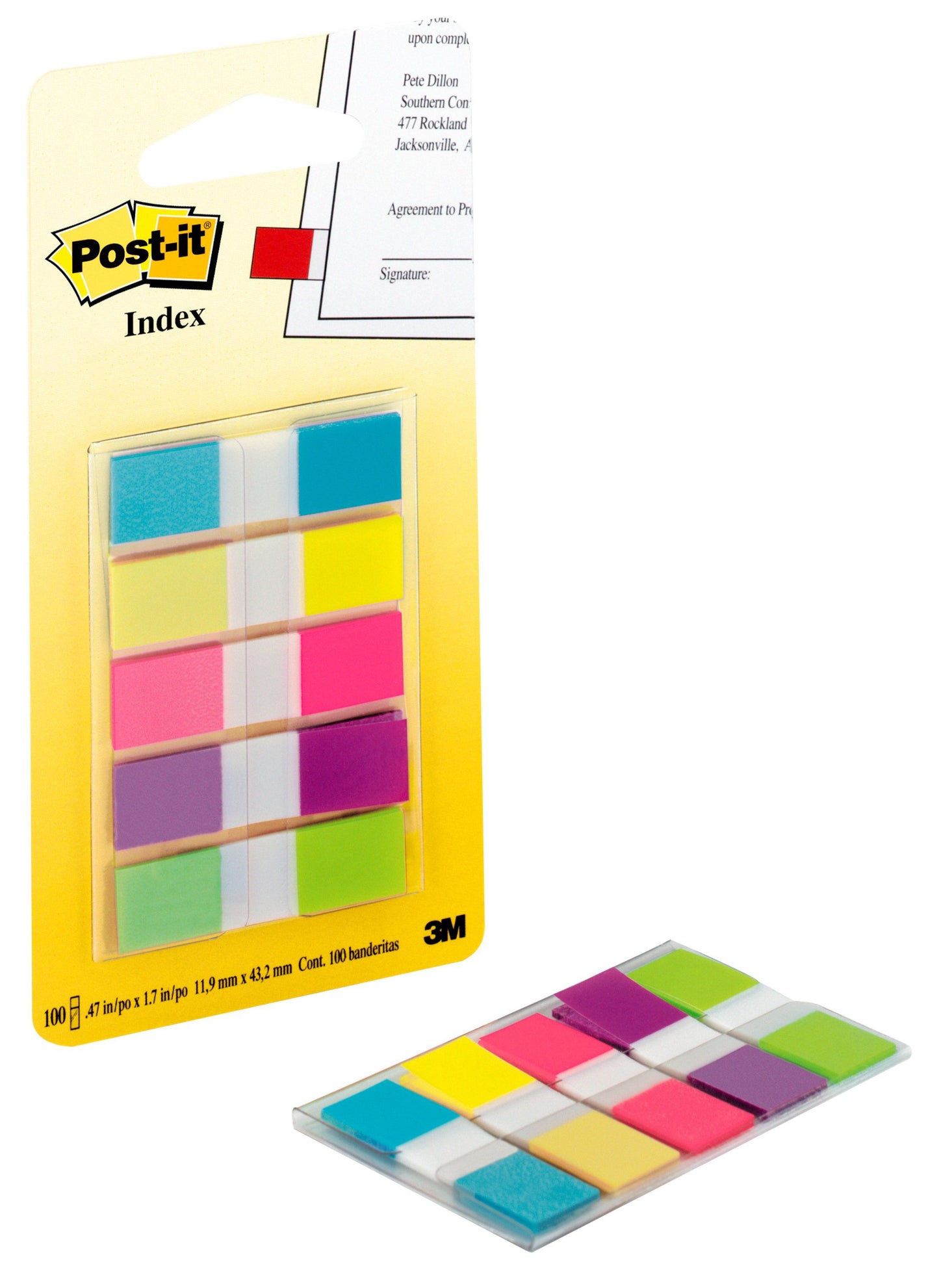 Post-it Index Flags Repositionable 12x43mm 5x20 Tabs Bright Assorted Colours (Pack 100) 683-5CB - 7000101800