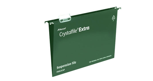 Rexel Crystalfile Extra A4 Suspension File Polypropylene 15mm V Base Green (Pack 25) 70634 - NWT FM SOLUTIONS - YOUR CATERING WHOLESALER