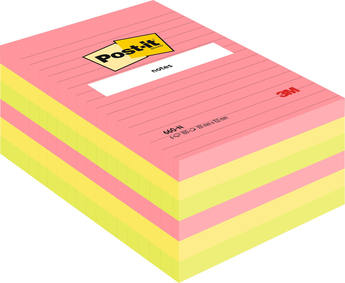 Post-it Notes 102x152mm 100 Sheets Ruled Rainbow Colours (Pack 6) 660N - 7100172324 - NWT FM SOLUTIONS - YOUR CATERING WHOLESALER