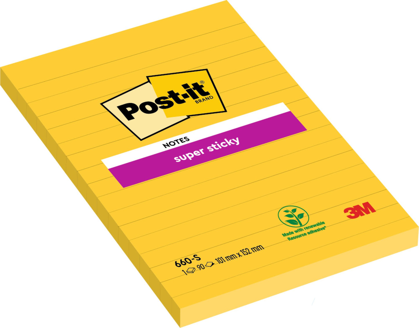 Post-it Super Sticky Notes 102x152mm Ruled 75 Sheets Ultra Yellow (Pack 6) 7100172740 - NWT FM SOLUTIONS - YOUR CATERING WHOLESALER