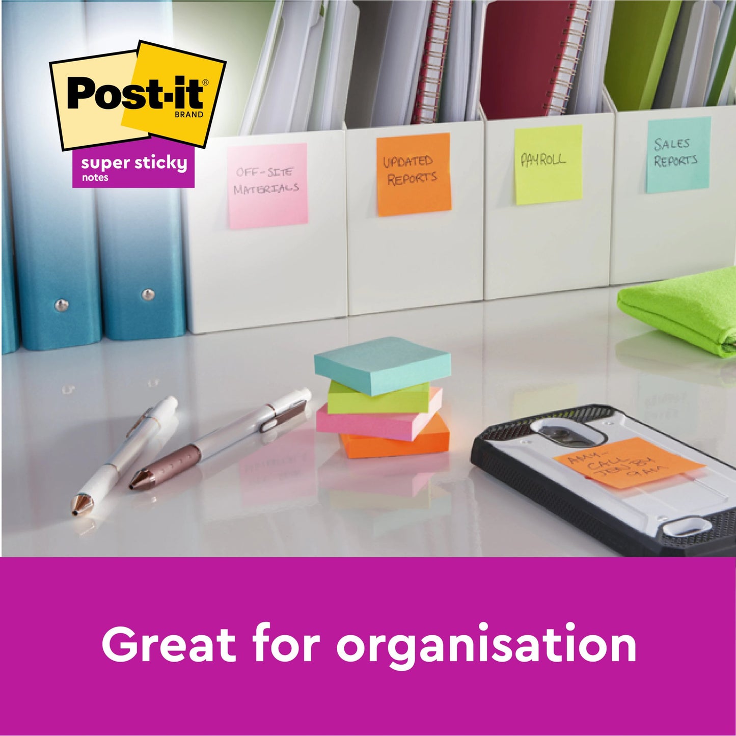 Post-it Notes Super Sticky 76x76mm 90 Sheets Assorted Colours (Pack 24) 654-SS-VP24COL-EU - 7100234515