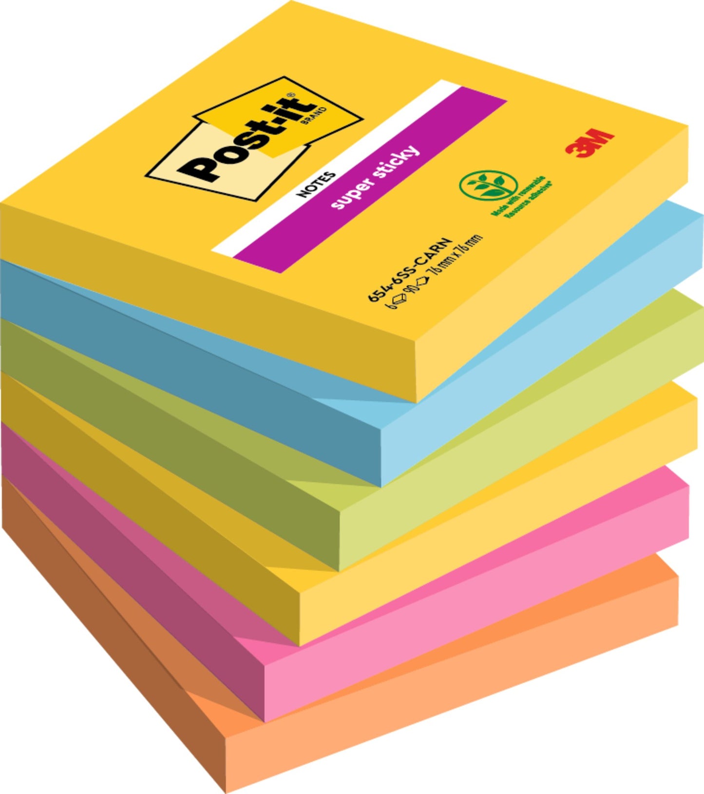 Post-it Super Sticky Notes 76x76mm 90 Sheets Carnival Colours (Pack 6) 7100147841 - NWT FM SOLUTIONS - YOUR CATERING WHOLESALER