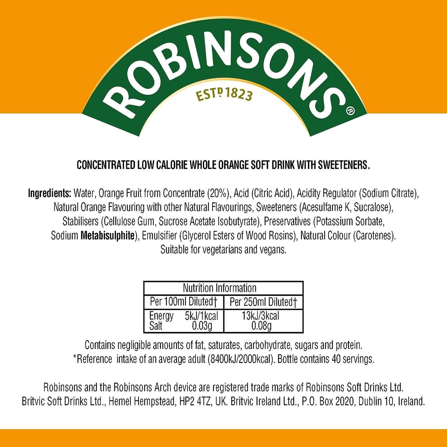 Robinsons NAS Double Concentrate Orange 1.75l