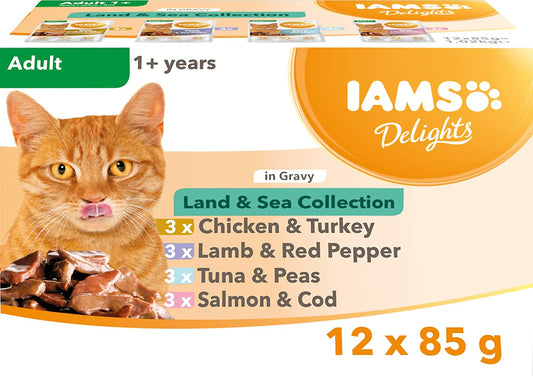 IAMS Delights Adult Cat Land & Sea Collection in Gravy 12x85g - NWT FM SOLUTIONS - YOUR CATERING WHOLESALER