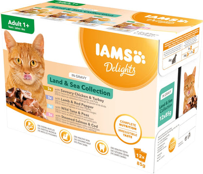 IAMS Delights Adult Cat Land & Sea Collection in Gravy 12x85g