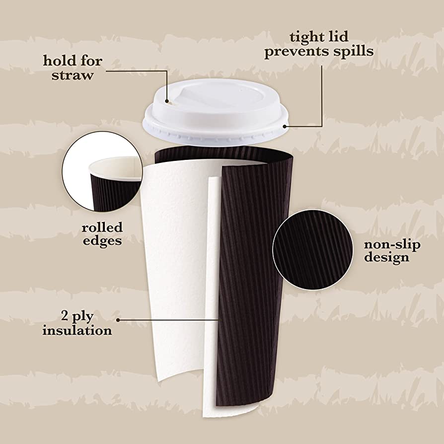 Belgravia 16oz Triple Walled Black Ripple Paper Cups 25's