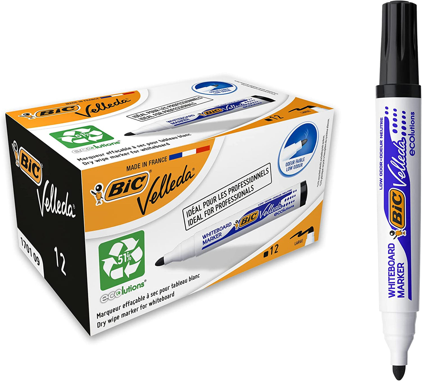 Bic Velleda 1701 Black Whiteboard Markers 12's