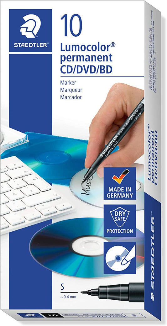 Staedtler Lumocolor CD/DVD Black Marker Pen 0.4mm Line Pack 10's - NWT FM SOLUTIONS - YOUR CATERING WHOLESALER