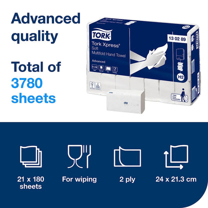 Tork Xpress Multifold White Hand Towel H2 21 x 180 Sheets {130289}