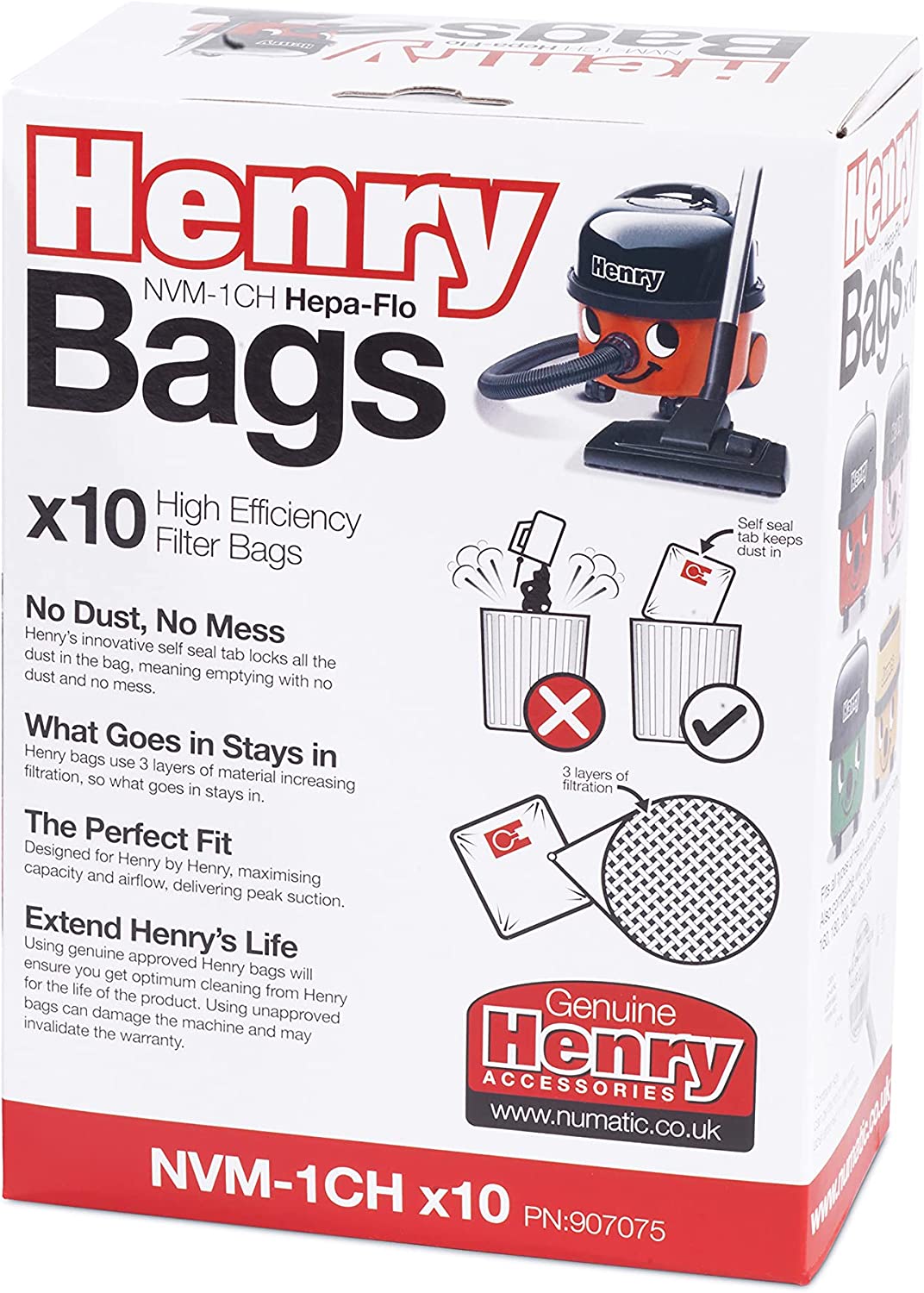 Henry NVM-1CH/907075 HepaFlo Vacuum Bags Pack 10's