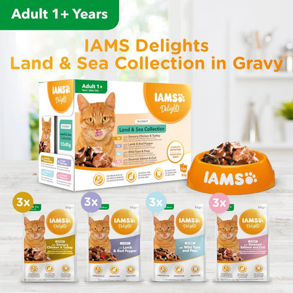 IAMS Delights Adult Cat Land & Sea Collection in Gravy 12x85g