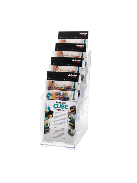 Deflecto Literature Holder 4 Tier DL Portrait Clear - 77701 - NWT FM SOLUTIONS - YOUR CATERING WHOLESALER