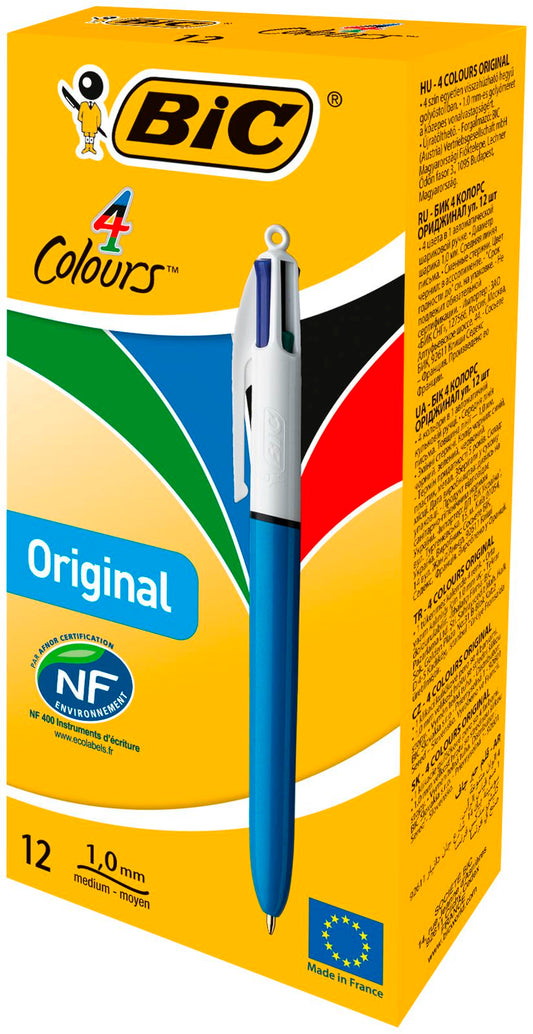 Bic 4 Colours Original Ballpoint Pen 1mm Tip 0.32mm Line Blue/White Barrel Black/Blue/Green/Red Ink (Pack 12) - 982866 - NWT FM SOLUTIONS - YOUR CATERING WHOLESALER
