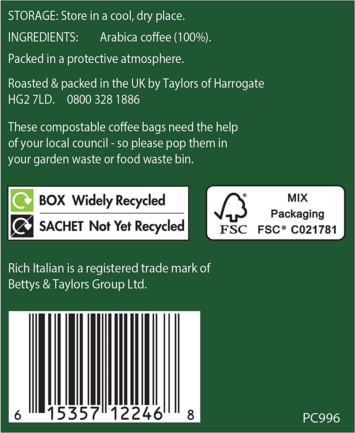 Taylors of Harrogate Rich Italian Coffee Bags Pack 10s