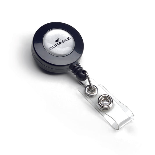 Durable Retractable Badge Reel for Name Badges Charcoal (Pack 10) 815258 - NWT FM SOLUTIONS - YOUR CATERING WHOLESALER