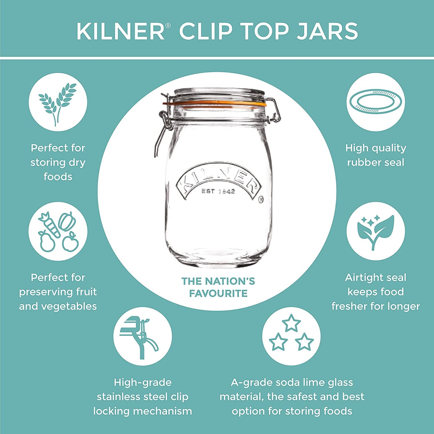 Kilner Square Clip Top Jar 2 Litre