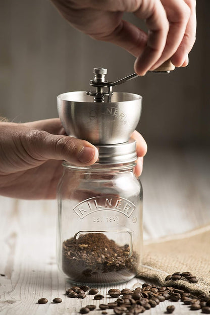 Kilner Branded Coffee Grinder Set with Glass Screw Top Storage Jar 500ml