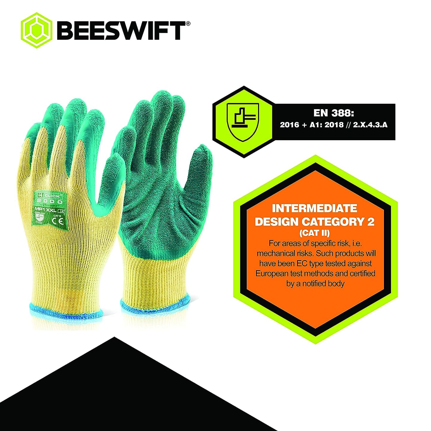 Beeswift 2000 Green Medium Latex Gloves (Pair) - NWT FM SOLUTIONS - YOUR CATERING WHOLESALER