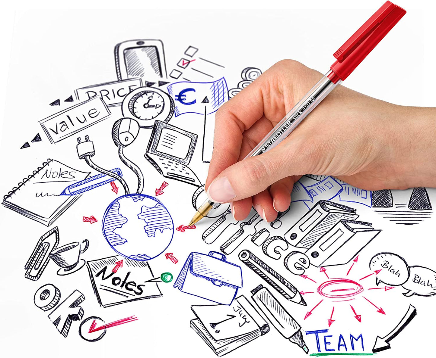 Staedtler Stick 430 Red Ballpoint Pens 10s