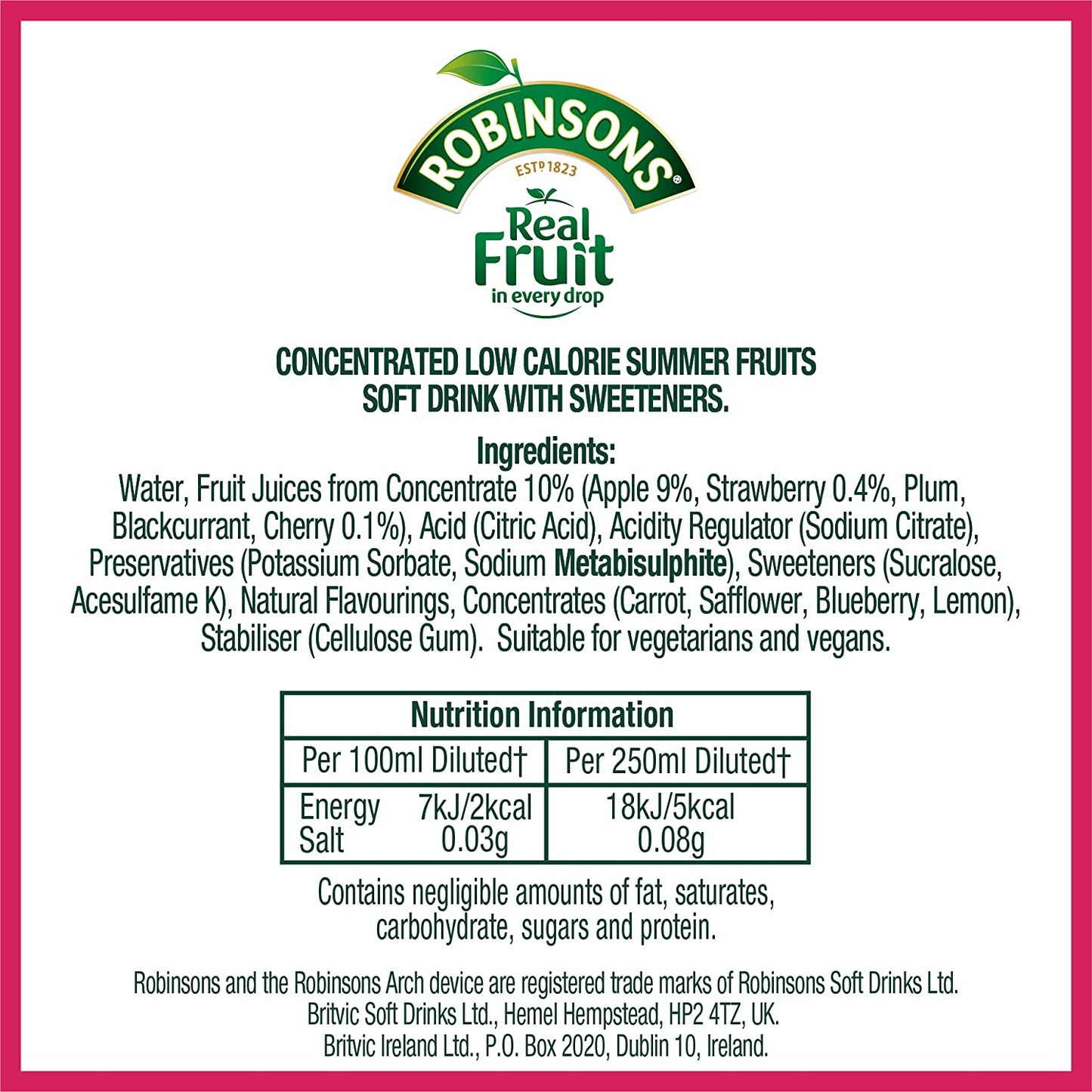 Robinsons (No Added Sugar) Summer Fruits 1litre